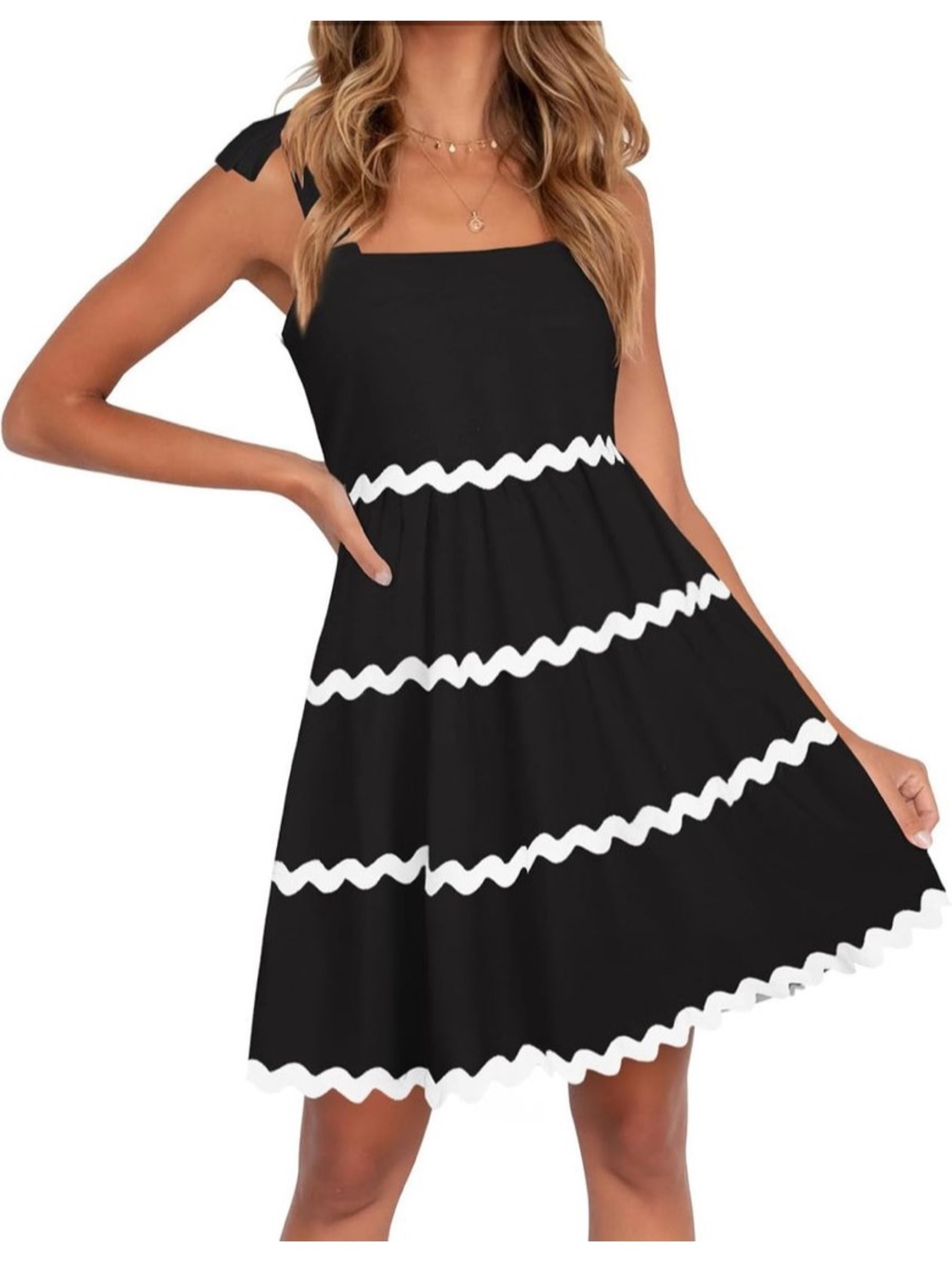 ZESICA Women’s summer swing mini dress. (Black, L)